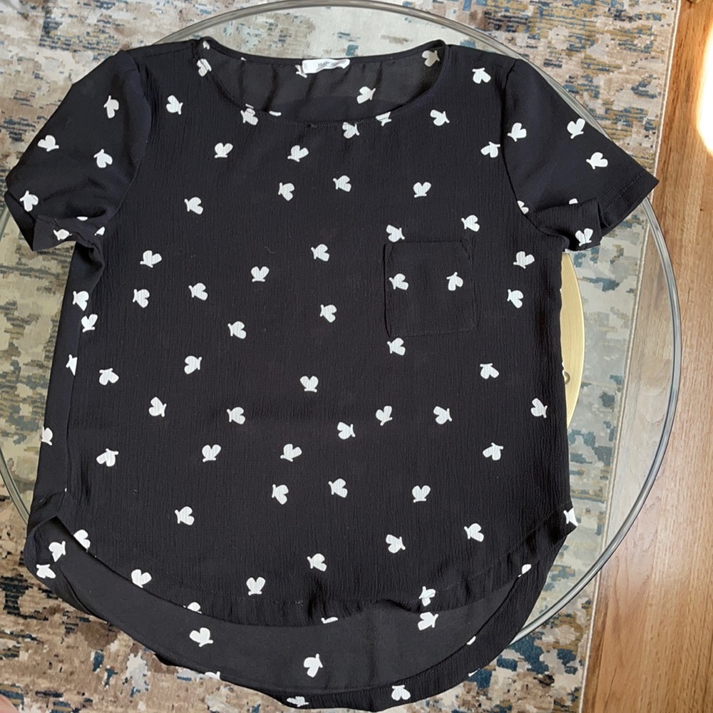 Mango black motif crepe t-shirt with pocket